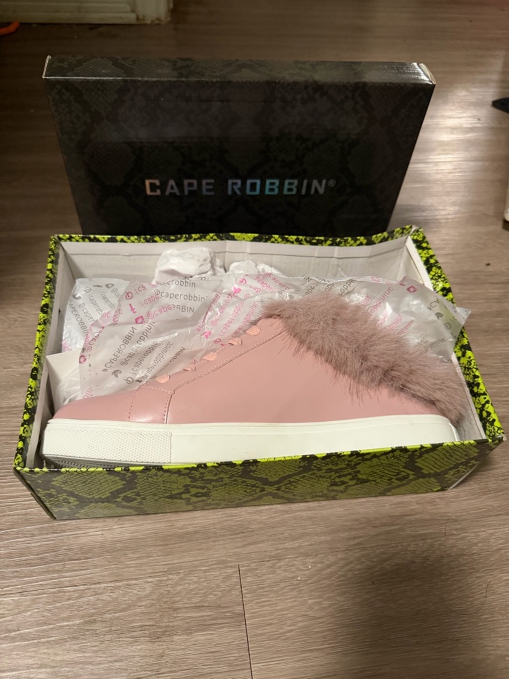 Brand new Cape Robbin pink faux fur trim sneakers, never worn.